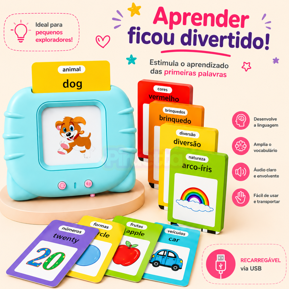 FalaKids, aparelho que lê cards educativos com palavras em português e inglês