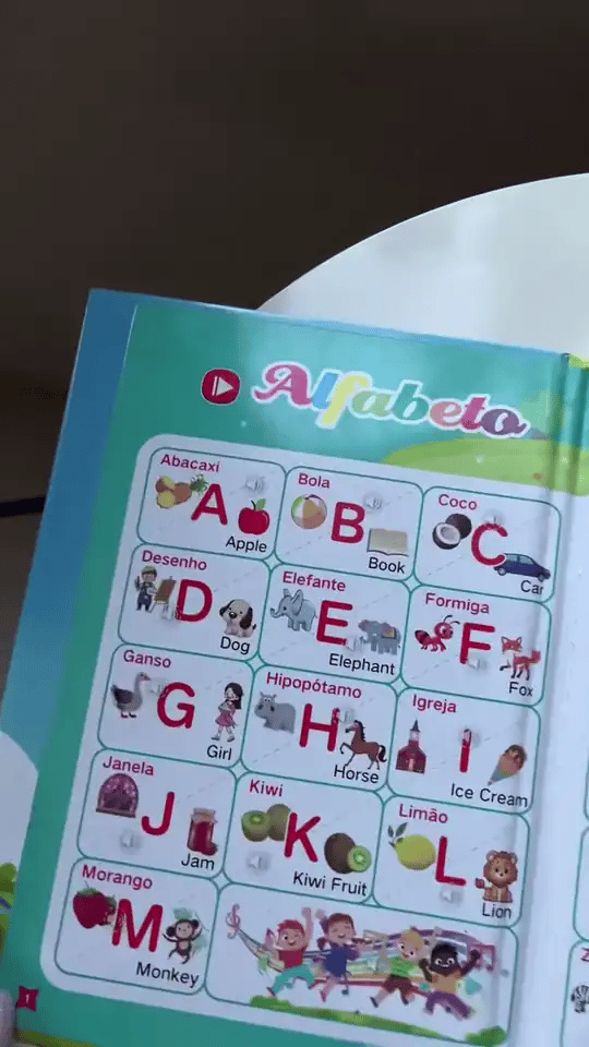 Dedo tocando nas letras da página do alfabeto